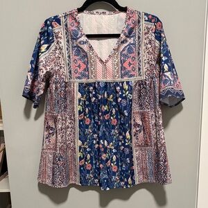 Boho Floral V-Neck Blouse